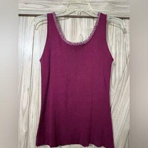 Ribbed Sweater Tank with Beading by Peck & Peck Sz M NWT